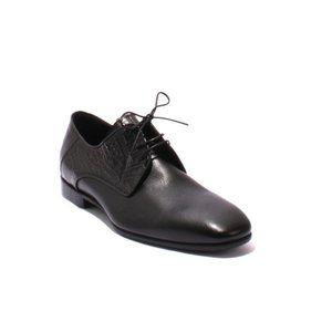 Italian VINICIO CAMERLENGO 8364 Black Leather / Stamped Lace-Up Classic Shoes